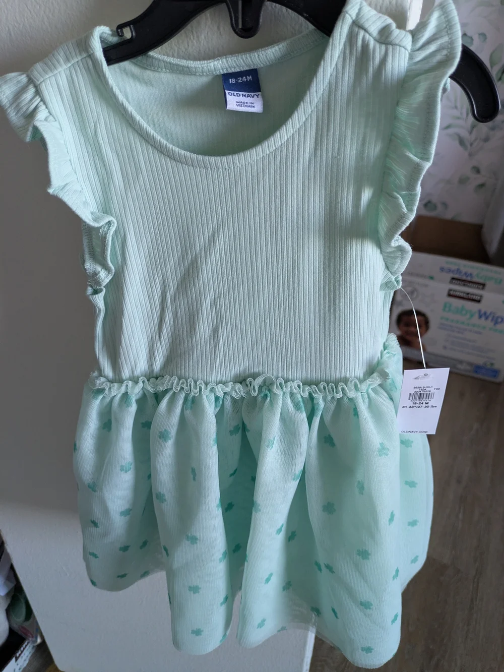 Old Navy Light Mint Ribbed Tank Dress with Flutter Sleeves